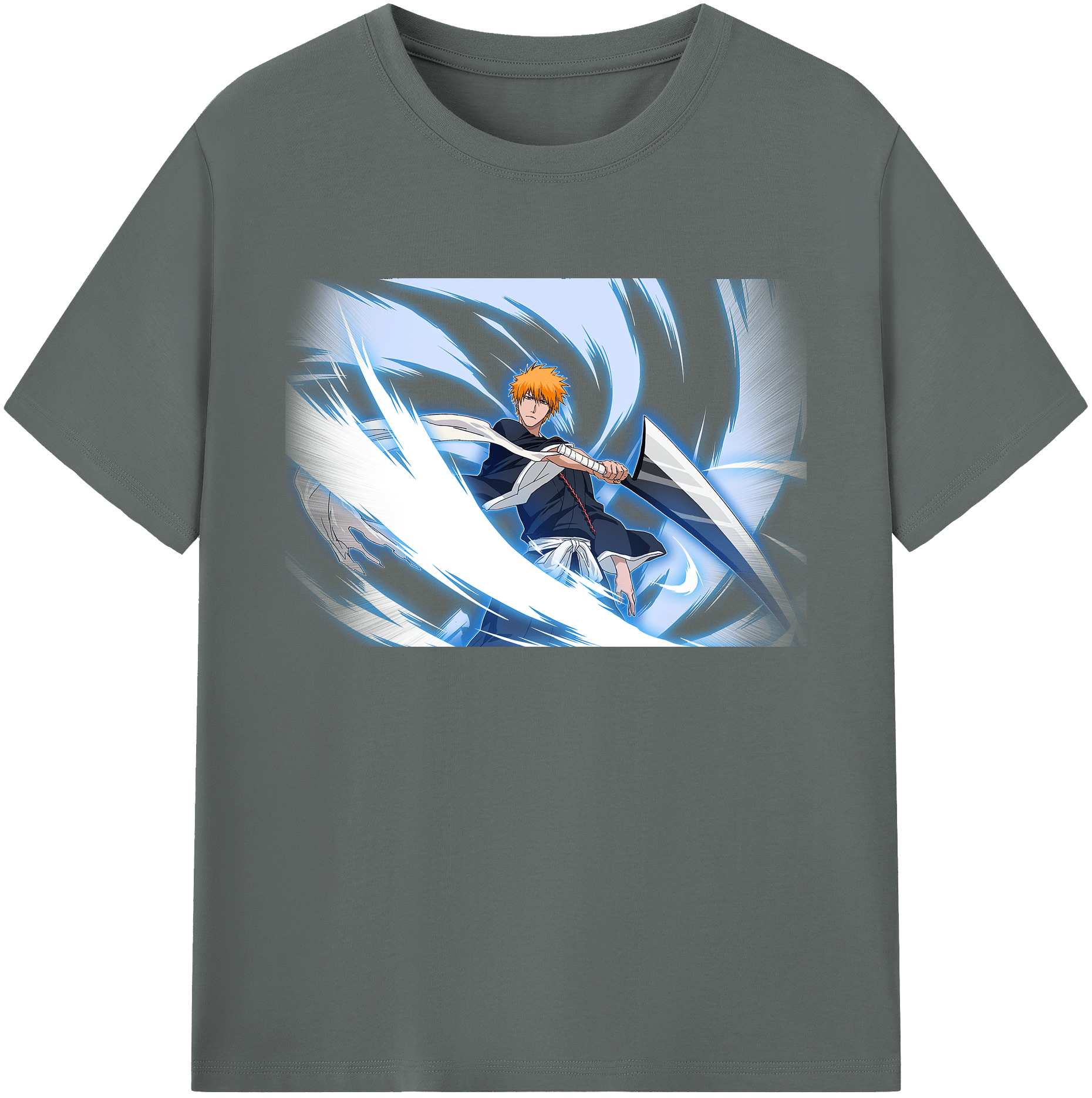 （画像用） ブリーチ 黒崎一護（くろさき いちご）BLEACH Kurosaki Ichigo 綿100％ メンズ半袖Tシャツ｜肌触りやわらか＆通気性